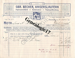 96 0693 ALLEMAGNE KAISERLAUTERN Rhenanie Palatinat 1905 Papier Warenfabrik GBR. BECKER Buchdruckerei - Drukkerij & Papieren
