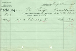 Düsseldorf 1909 Deko Rechnung " Caffee-Großrösterei Phönix Frowein & Nolden " - Alimentos