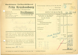 Nordhausen Harz Thüringen DDR 1952 Rechnung " Fritz Krankenberg Vollkornbäckerei Pumpernickel Reformbrote " - Alimentos
