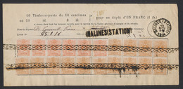 émission 1869 - N°28 X10 Sur Bulletin De La Caisse Général D'épargne Et De Retraite à Malines çàd Griffe + Obl. (1884). - Dépliants De La Poste