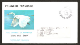 Polynésie 1982 N° 189 O FDC, Premier Jour, Oiseau, Egretta Sacra, Aigrette Sacrée, Echassier, Héron Des Palétuviers - Covers & Documents