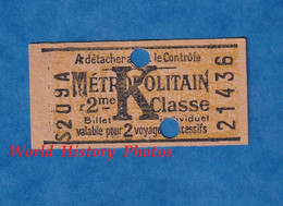 Ticket Ancien De Métro - S 209 A - 2ème Classe - K - Métropolitain - Valable Pour 2 Voyages Succéssif - 21436 - Paris - Unclassified