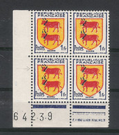 Y. & T.  N° 901  /  Variété "à La Corne" Sur Bloc De 4 Timbres  /  Blason Du BEARN  ( 3ème Corne Sur Boeuf Supérieur ) - Unused Stamps