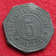 Germany Wissing  5  Pfennig  No Date Bavaria  Alemania Allemagne Alemanha Zinc Notgeld 377 - Other & Unclassified