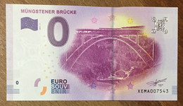 2017 BILLET 0 EURO SOUVENIR ALLEMAGNE DEUTSCHLAND MÜNGSTENER BRÜCKE ZERO 0 EURO SCHEIN BANKNOTE PAPER MONEY - Specimen