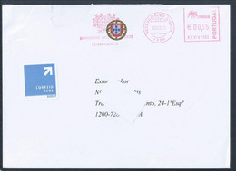 Carta De Correio Azul Com Franquia Mecânica Do Ministério Dos Negócios Estrangeiros, Lisboa. Escudo Da República. - Covers & Documents