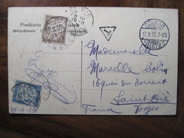France 1913 Allemagne Alsace Taxée Cpa Ak Elsass Colmar La Poste St Dié - Briefe U. Dokumente