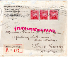 MARCOPHILIE TIMBRE MONACO 3 X 1F 50- PORTE DU PALAIS-MINISTERE ETAT FINANCES- 1942- PERUCAUD MEGISSERIE SAINT JUNIEN - Postmarks