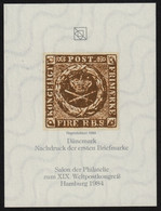 DENMARK 1851 Royal Emblem Reproduction UPU Congress Salon 1984 GERMANY Hamburg Philatelist Commemorative Sheet Block - Nuovi