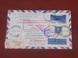 France LETTRE RECOMMANDEE  1ère Liaison Paris Auckland  04 02 1957 - FDC