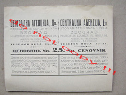 Kingdom Of Yugoslavia / Belgrade, Beograd - Stovarište Konca I Fula, PRICE LIST, CENOVNIK, Thread ( 1927 ) - Spitzen Und Stoffe