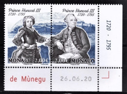 MONACO 2020 - Y.T. N° 3247 / 3248 /  DUO / TRICENTENAIRE DU PRINCE HONORÉ III  - NEUFS ** - Unused Stamps