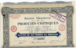 SOCIETE ALSACIENNE DE PRODUITS CHIMIQUES -action De 100 Francs Au Porteur - N°008020 - S - V