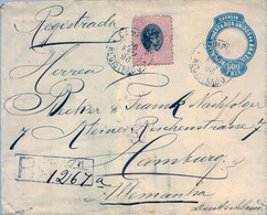 1896 , BRASIL , SOBRE ENTERO POSTAL CERTIFICADO , CAMPINAS - HAMBURGO , FR. COMPLEMENTARIO , TRÁNSITO Y LLEGADA - Covers & Documents