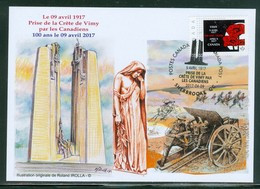 Vimy 9 Avril 1917 - 100 Ans / Years. Prise De La Crête De Vimy; Dessin M. Roland Irolla  Carte Maximum Card.(6343) - Maximumkaarten