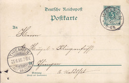 Deutsche Reichspost Postal Stationery Ganzsache Entier 5 Pf. WELZEN 1895 THIENGEN (Amt Waldshut) (Arr.) - Cartes Postales