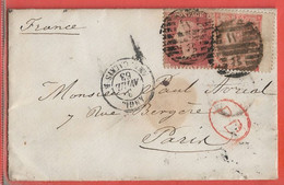 GRANDE BRETAGNE LETTRE DE 1863 DE LONDRES POUR PARIS FRANCE - Briefe U. Dokumente