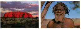 (S 21) Australian - 2 Attached Postcards  - NT - Uluru & Aborigine Men - Uluru & The Olgas