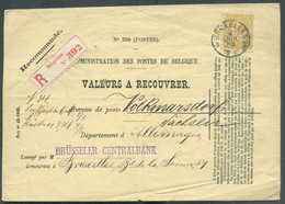 N°50 - 50 Centimes Ocre, Obl. Sc BRUXELLES 3 Sur Enveloppe ADMINISTRATION DES POSTES DE BELGIQUE VALEURS A RECOUVRER N°2 - 1884-1891 Leopold II