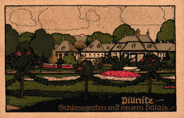 Pillnitz, Schlossgarten Mit Neuem Palais, Steindruck AK, Um 1920 - Pillnitz