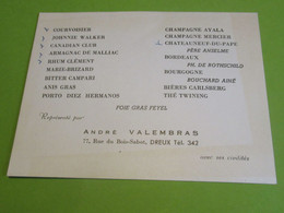 Carte Commerciale De Représentant De Spiritueux /André VALEMBRAS/ Dreux/Vers 1960-70  CAC181 - Food