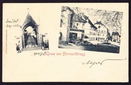 1902 Gelaufene AK: Gruss Aus Dornach-Brugg Mit Metzgerei. Stempel Dornach, Suhr Und Divisionsarzt V Kreis. 2 - Dornach