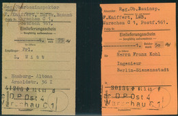 GENERALGOUVERNEMENT: 1943, 2 Einlieferungsscheine "DO OST 4 Warschau C 1" - Occupation 1938-45