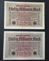 Lot Banknoten Reichsbanknoten 50 Millionen Mark 1924 2 Varianten Deutschland Germany Erhaltung Siehe Scans - 50 Millionen Mark