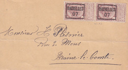 DDX888  -- Devant De Document Paire VERTICALE ( Peu Commun)  De PREOS Armoiries 2 C BRUXELLES 07 - Typo Precancels 1906-12 (Coat Of Arms)