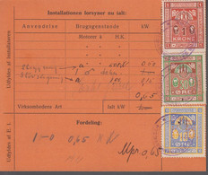 1932. DANMARK. Card From KJØBENHAVNS PRØVNINGS BELYSNINGSVÆSEN With 10 ØRE + 50 ØRE +... () - JF367096 - Fiscaux