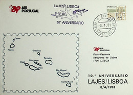 1981 Portugal 10º Aniversário Do 1º Voo / First Flight TAP Lajes - Lisboa - Storia Postale