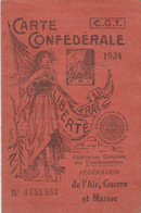 CARTE CONFEDERALE CGT 1934 - AIR - GUERRE -MARINE -                                    TDA109 - Syndicats