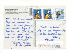 BRESIL 2011 Carte Postale Affranchie Avec Timbres Autocollant Sans Faciale, Pour La France - Covers & Documents