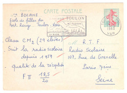 TOULON Ppal Var Carte Postale Entier 0,20F Semeuse Ob Meca 3 5 1960 Yv 1233-CP1 - Standard- Und TSC-AK (vor 1995)