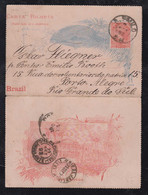 Brazil Brasil 1892 Stationery Lettercard AMBULANTE CACHOEIRA Railway Postmark SAO PAULO To PORTO ALEGRE - Covers & Documents