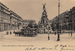 011358 "TORINO-PZA STATUTO MONUMENTO FREJUS" ANIMATA, TRAMWAY CON CAVALLI. PROVA DI STAMPA '70. CART NON SPED - Orte & Plätze