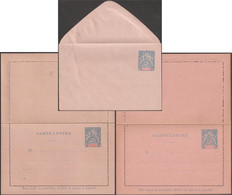 Océanie Française 1900 & 1901. Cartes-lettres à 25 C Bleu Sur Rose & Rose Vif, Enveloppe. Mouchon (CL 4, 6a & ENV 15) - Covers & Documents