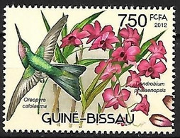 Guinea Bissau - MNH ** 2012 : Hummingbirds And Orchids :  Purple-throated Mountaingem  -  Lampornis Calolaemus - Colibris