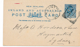 1 CARTE ENTIER  POSTAL POSTAUX NEW ZELAND ZEALAND De GISBORNE Pour SYDNEY AUSTRALIE HAYMARKET NSW 1899 - Andere & Zonder Classificatie