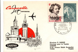 Bruxelles Tunis 1965 - SABENA - Erstflug 1er Vol Inaugural Flight -  Caravelle - !! Griffe Retour Au Verso - Tunisie - Lettres & Documents