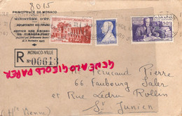 MONACO- MARCOPHILIE TIMBRES 3 F- 10 F- 50 C - MINISTERE ETAT RECOMMANDE -1947-  PERUCAUD MEGISSERIE SAINT JUNIEN - Postmarks