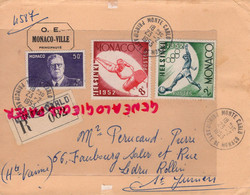 MONACO- MARCOPHILIE TIMBRE 8 F- 50 F-2 F - -PERUCAUD MEGISSERIE SAINT JUNIEN RECOMMANDE 1953 - Postmarks