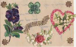 Cartes Procelaine - Carte Celluloïd - Découpis Muguet Pensée Rose - Porzellan