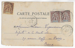 BENIN - 1904 - BEL AFFRANCHISSEMENTTYPE GROUPE Sur CARTE De PORTO-NOVO => PARIS - MARITIME - Lettres & Documents