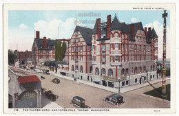 USA, Tacoma Washington WA, Tacoma Hotel And Totem Pole, Antique C1920s Unused Vintage Postcard - Tacoma