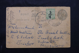 INDE - Entier Postal + Complément ( Surchargé 1/4 )  De Trichur Pour Mangalore En 1924 - L 74931 - 1911-35 King George V
