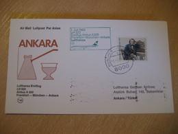 ANKARA Munchen Frankfurt 1983 LUFTHANSA Airline Airbus First Flight Green Cancel Card TURKEY GERMANY - Briefe U. Dokumente