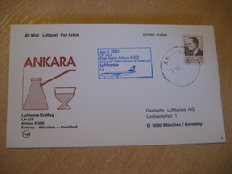 ANKARA Munchen Frankfurt 1983 LUFTHANSA Airline Airbus First Flight Blue Cancel Cover TURKEY GERMANY - Covers & Documents