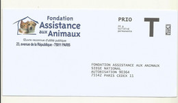 ENVELOPPE T  THEME FONDATION ASSISTANCE  AUX ANIMAUX . - Kaarten/Brieven Antwoorden T