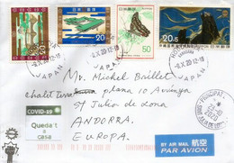 Lettre Du Japon, Adressée Andorra,avec Stickers Prevention Covid19 Japon & Andorra & Timbre à Date Arrivée - Lettres & Documents